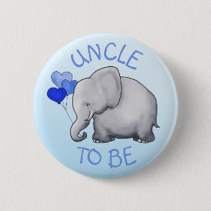 Badge Rond 5 Cm Baby shower Eléphant Bleu Bleu Cute Oncle-to-Be
