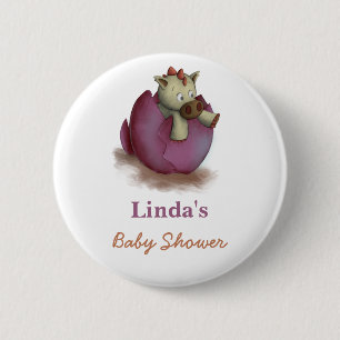 Badge Rond 5 Cm Baby shower fille Dinosaur
