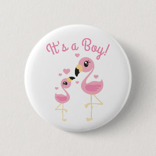 Badge Rond 5 Cm Baby shower Flamant rose rose