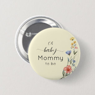 Badge Rond 5 Cm Baby-Shower Fleur Sauvage Aquarelle Maman-à-venir