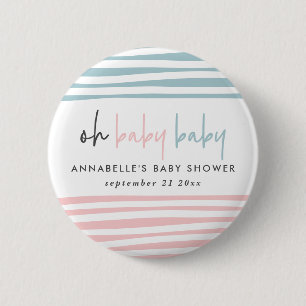 Badge Rond 5 Cm Baby shower jumeau rose bleu moderne fête de typo