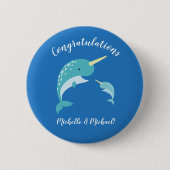 Badge Rond 5 Cm Baby shower Narwhal Bleu Garçon mignon (Devant)