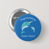 Badge Rond 5 Cm Baby shower Narwhal Bleu Garçon mignon (Devant & derrière)