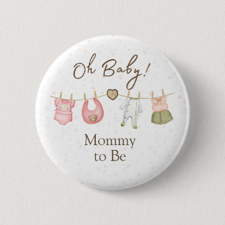 Badge Rond 5 Cm Baby Shower Oh Baby! Button Clothesline