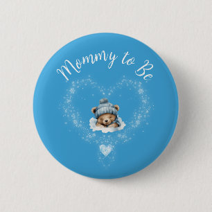 Badge Rond 5 Cm Baby shower Ours Bleu Teddy Excité