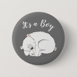 Badge Rond 5 Cm Baby shower Ours polaire Hiver gris Sexe Neutre