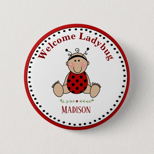 Badge Rond 5 Cm Baby shower personnalisable Ladybug (Devant)