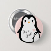 Badge Rond 5 Cm Baby shower Pingouin mignon fille rose (Devant & derrière)