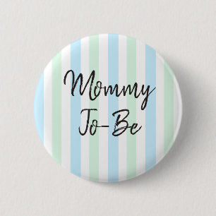 Badge Rond 5 Cm Baby shower pour future maman rayé bleu et vert sa