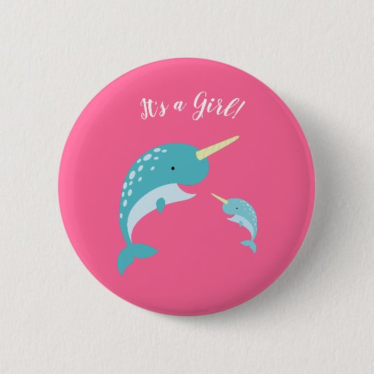 Badge Rond 5 Cm Baby shower rose Narwhal (Devant)