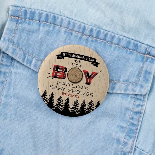 Badge Rond 5 Cm Baby shower Rustic Forest Plaid Lumberjack Boys