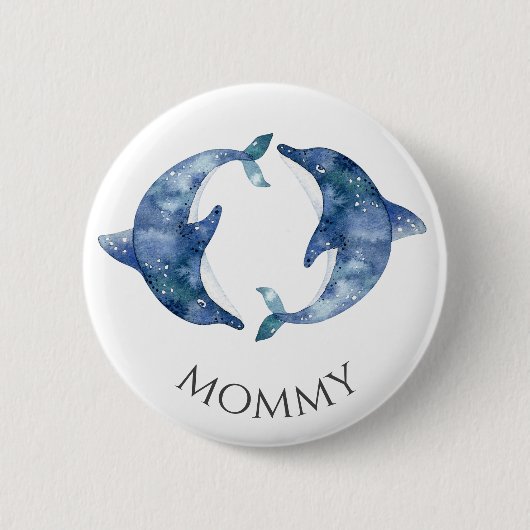 Badge Rond 5 Cm Baby shower Sea Life Twins Button maman (Devant)