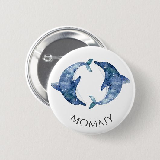 Badge Rond 5 Cm Baby shower Sea Life Twins Button maman (Devant & derrière)