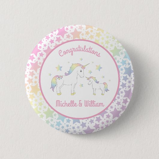 Badge Rond 5 Cm Baby shower Unicorne Rainbow Pastel (Devant)
