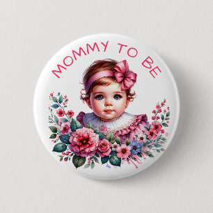 Badge Rond 5 Cm Baby shower vintage de la petite fille   Maman doi