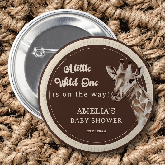 Badge Rond 5 Cm Baby shower Wild One Safari Giraffe