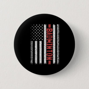 Badge Rond 5 Cm Badminton Drapeau Américain 4 Juillet Badminton Je