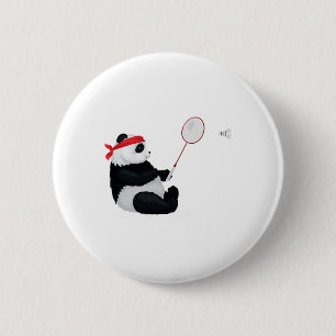 Badge Rond 5 Cm Badminton Panda Funny Sport Sweet Humour Navette A