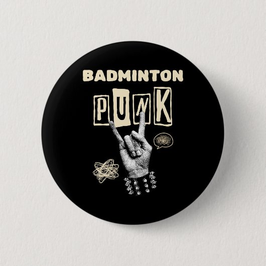 Badge Rond 5 Cm Badminton Punk Rock N Roll Racket Shutette Sport (Devant)
