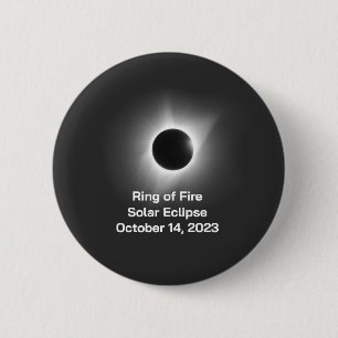 Badge Rond 5 Cm Bague de feu Éclipse solaire 14 octobre 2023.