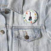 Badge Rond 5 Cm Bague de fleurs de guitare (En situation)