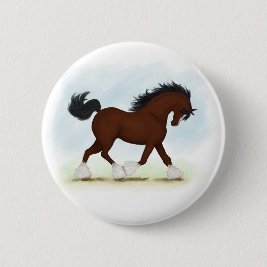 Badge Rond 5 Cm Baie Clydesdale Horse (Devant)