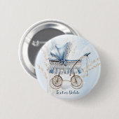Badge Rond 5 Cm Baignoire Bleue Bleu Flore Belle (Devant & derrière)