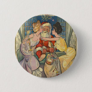 Badge Rond 5 Cm Baiser le Père Noël Vintage Noël