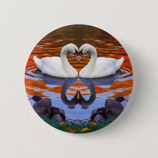 Badge Rond 5 Cm Baisers des cygnes dans l'amour, cous de forme de (Devant)