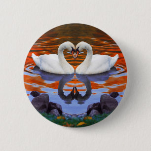 Badge Rond 5 Cm Baisers des cygnes dans l'amour, cous de forme de