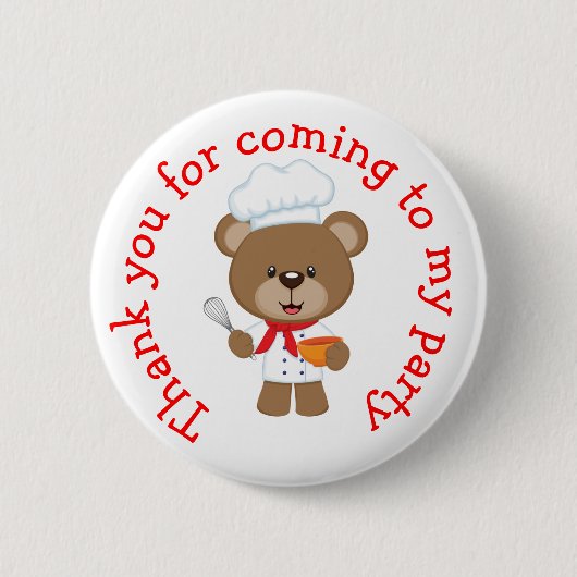 Badge Rond 5 Cm Baking Bear Anniversaire fête 'Merci pour venir' (Devant)