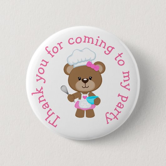 Badge Rond 5 Cm Baking Bear Anniversaire fête 'Merci pour venir' (Devant)