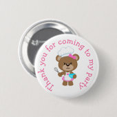 Badge Rond 5 Cm Baking Bear Anniversaire fête 'Merci pour venir' (Devant & derrière)