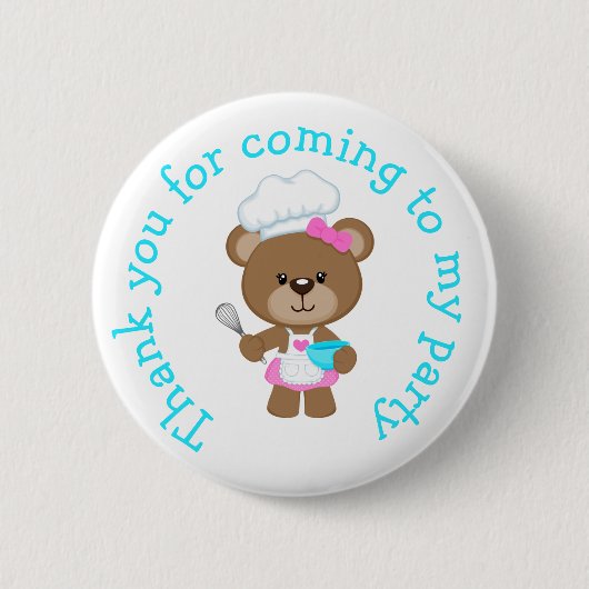 Badge Rond 5 Cm Baking Bear Anniversaire fête 'Merci pour venir' (Devant)