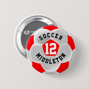 Badge Rond 5 Cm Bal sportif de football rouge et blanc