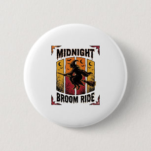 Badge Rond 5 Cm Balai de minuit vintage sorcière Halloween graphiq