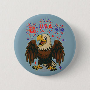 Badge Rond 5 Cm Bald Eagle avec Fireworks - USA 250 ans 1776-2026