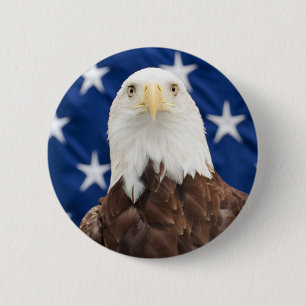 Badge Rond 5 Cm Bald Eagle avec le drapeau américain