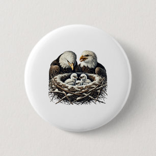 Badge Rond 5 Cm Bald Eagle Maman Papa Trois Eaglet Poussins Baby i