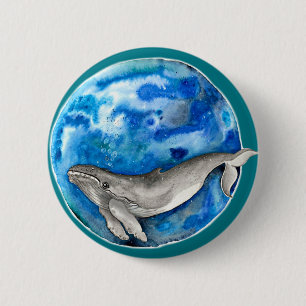 Badge Rond 5 Cm Baleine bleue