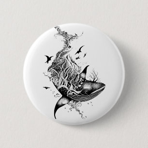 Badge Rond 5 Cm Baleine Wild Animal Nature Illustration Art tatoua