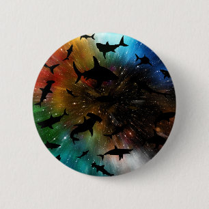 Badge Rond 5 Cm Baleines à mâchoires de requin modernes sous la ga