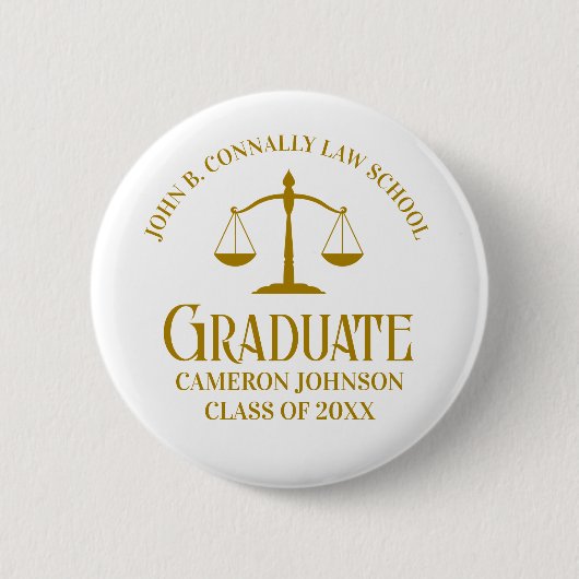 Badge Rond 5 Cm Balise Chic Gold Law School Graduation Name (Devant)