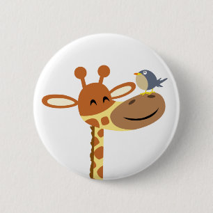 Badge Rond 5 Cm Balise de bouton Cartoon Giraffe et Friend
