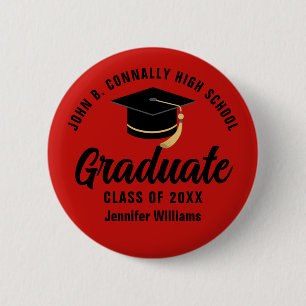 Badge Rond 5 Cm Balise de nom de graduation personnalisée Red Blac