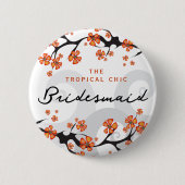 Badge Rond 5 Cm Balise de nom du Mariage BRIDESMAID Tropical Flowe (Devant)
