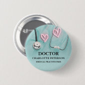 Badge Rond 5 Cm Balise de nom du médecin stéthoscope uniforme Médi (Devant & derrière)