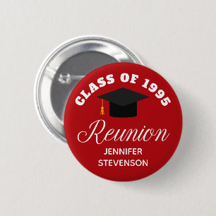 Badge Rond 5 Cm Balise de nom personnalisé Red High School Reunion