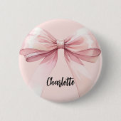 Badge Rond 5 Cm Balise de nom rose bow (Devant)