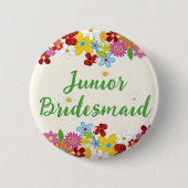 Badge Rond 5 Cm Balise Mariage JUNIOR BRIDESMAID Spring Flowers (Devant)